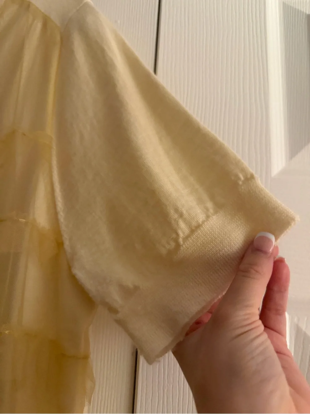 J. Crew Pale Yellow Short Sleeve Ruffle Tee